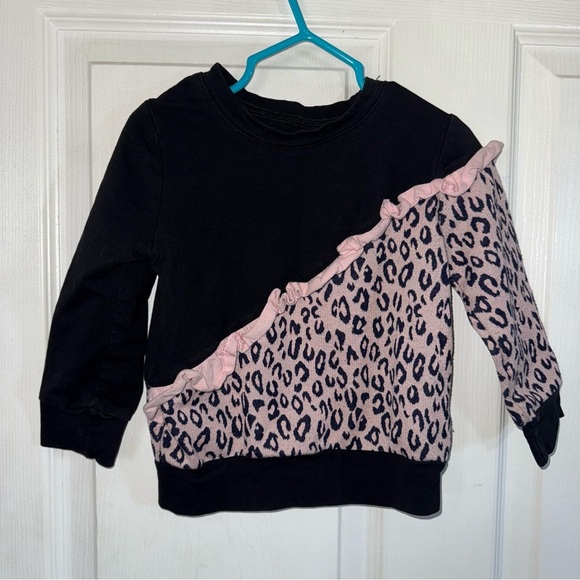 Pink and Black Cheetah Colorblock Ruffle Sweater - 2T - Picture 1 of 3